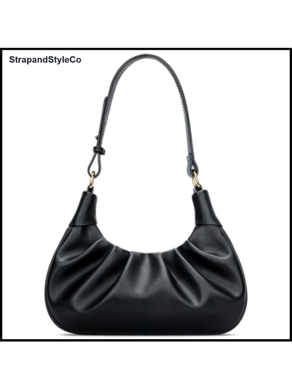 Leather Ruched Crescent Hobo Shoulder Bag Mini Underarm Purse for Women